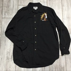 Vintage silk screen silk master horse button down